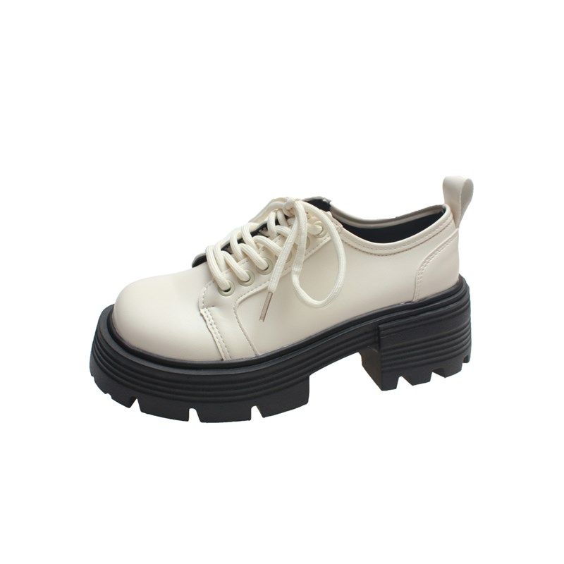 英伦风小皮鞋女2023春季新款百搭小个子增高系带圆头厚底松糕单鞋