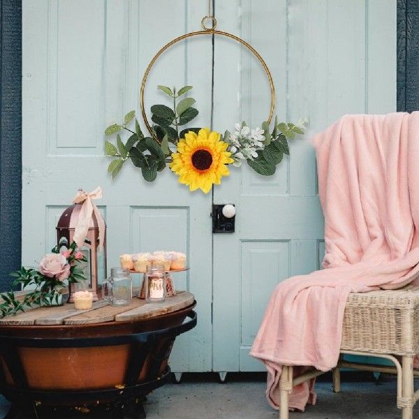 Rtificial Suower Metal Floral Hoop Wreath Set Of 3,Wall