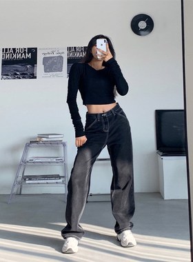 Autumn Vintage Women Jeans Streetwear High Waist Boyfriend B