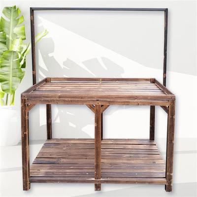 实木花架带围栏灯架碳化工艺防腐多肉绿植榫卯结构加固木桌置物架