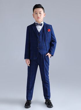 好货胖童韩版小西装儿童格子西服花童礼服五件套主持人男童加肥演
