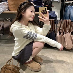 修身 女2025秋季 新款 毛衣外套 显瘦短款 法式 BYBUY 复古连帽针织开衫