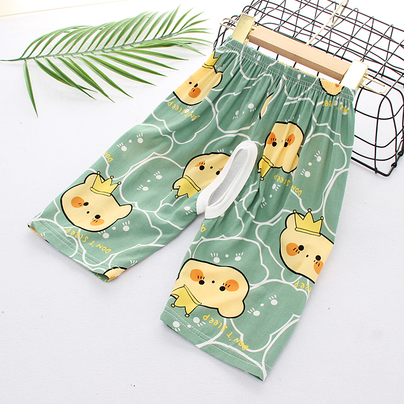 现货夏季儿童开档七分裤子男宝宝小孩子漏档中裤棉绸超薄款12岁