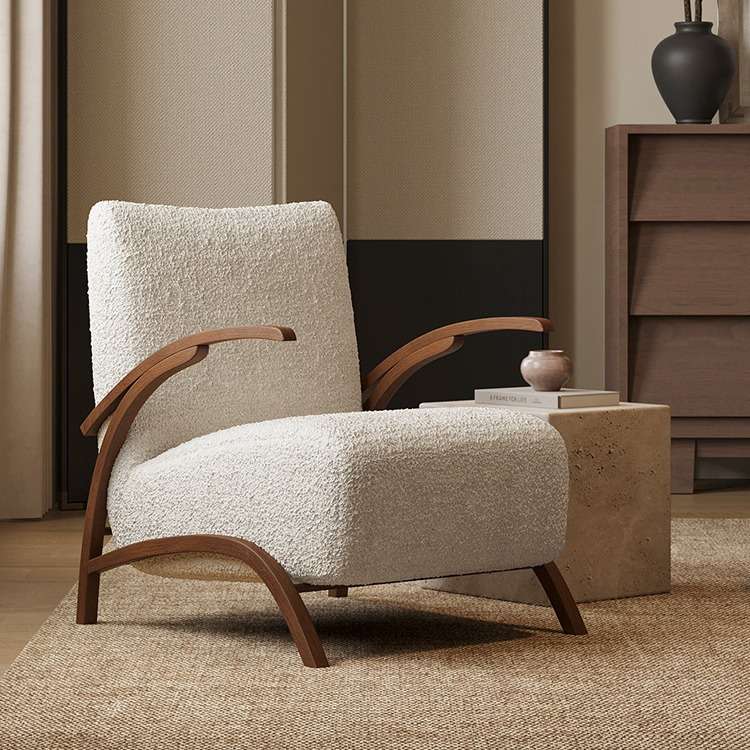 中古风复刻设计师创意法式复古奶油风泰迪绒休闲椅客厅单人沙W18