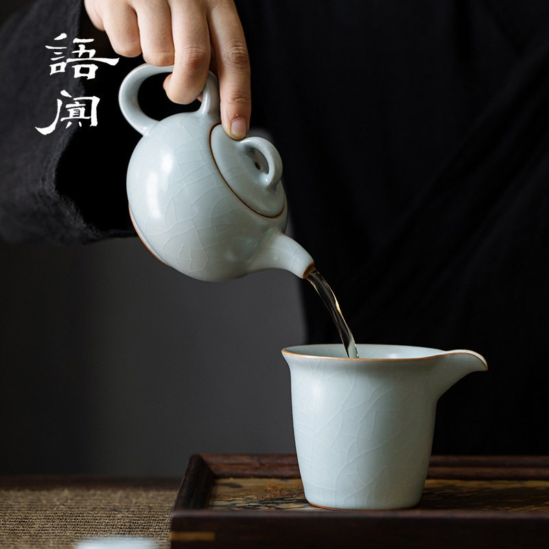 台湾丰子汝窑茶壶汝瓷手工单壶开片可养陶瓷茶具泡茶器家用冰裂釉