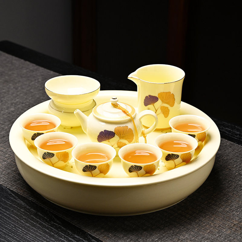 10头茶壶宝石黄三生有杏玲珑大盘茶具套装家用户外会客品茗杯