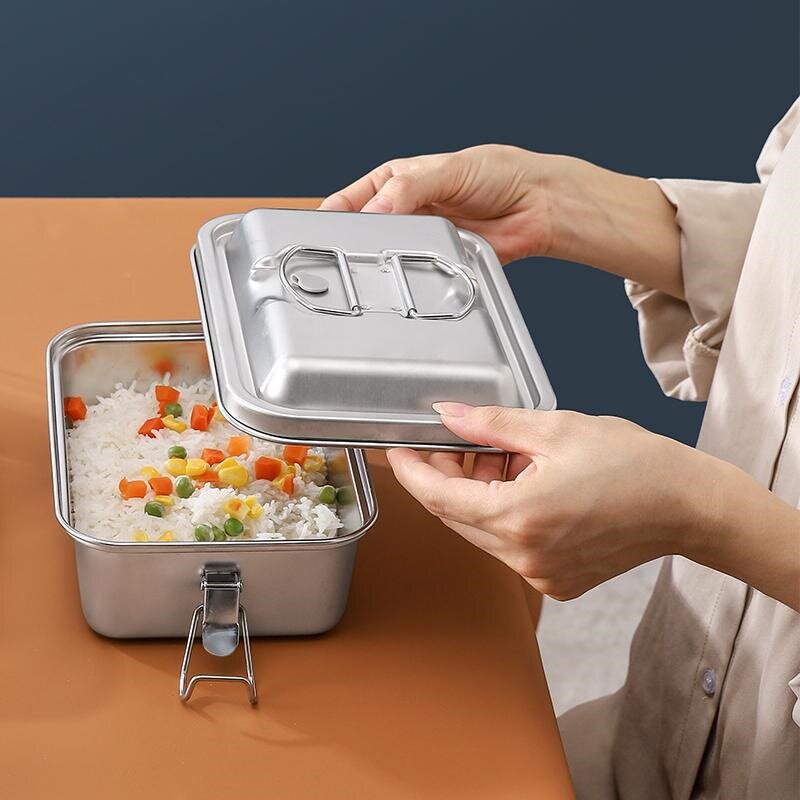 加厚304不锈钢品质方形密封饭盒食堂蒸饭蒸箱饭盒大号成人便当B&