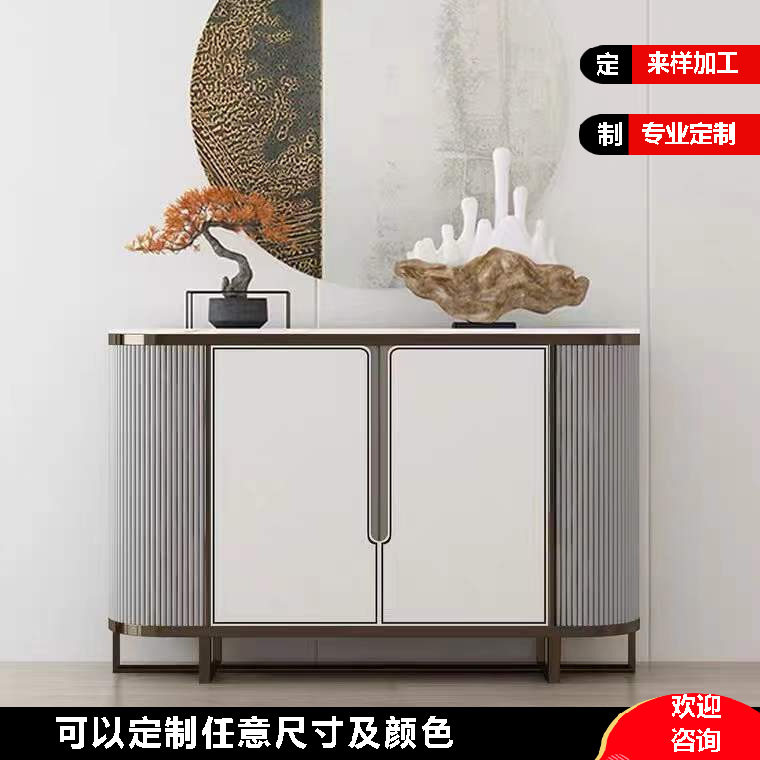 轻奢大理石实木玄关隔断储物柜