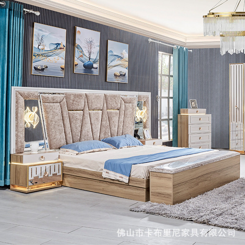 出口轻奢板式套房家具双人床衣柜梳妆台五件套家用成套卧室全屋