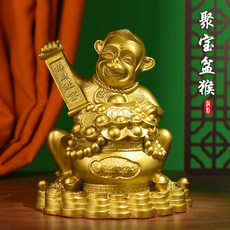纯铜猴子摆件猴子聚宝盆猴齐天大圣生肖猴家居摆件大号工艺品