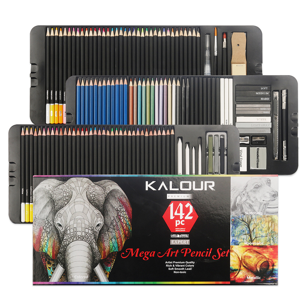 厂家新品142件纸盒绘画套装 彩色铅笔套 美术绘图 素描工具