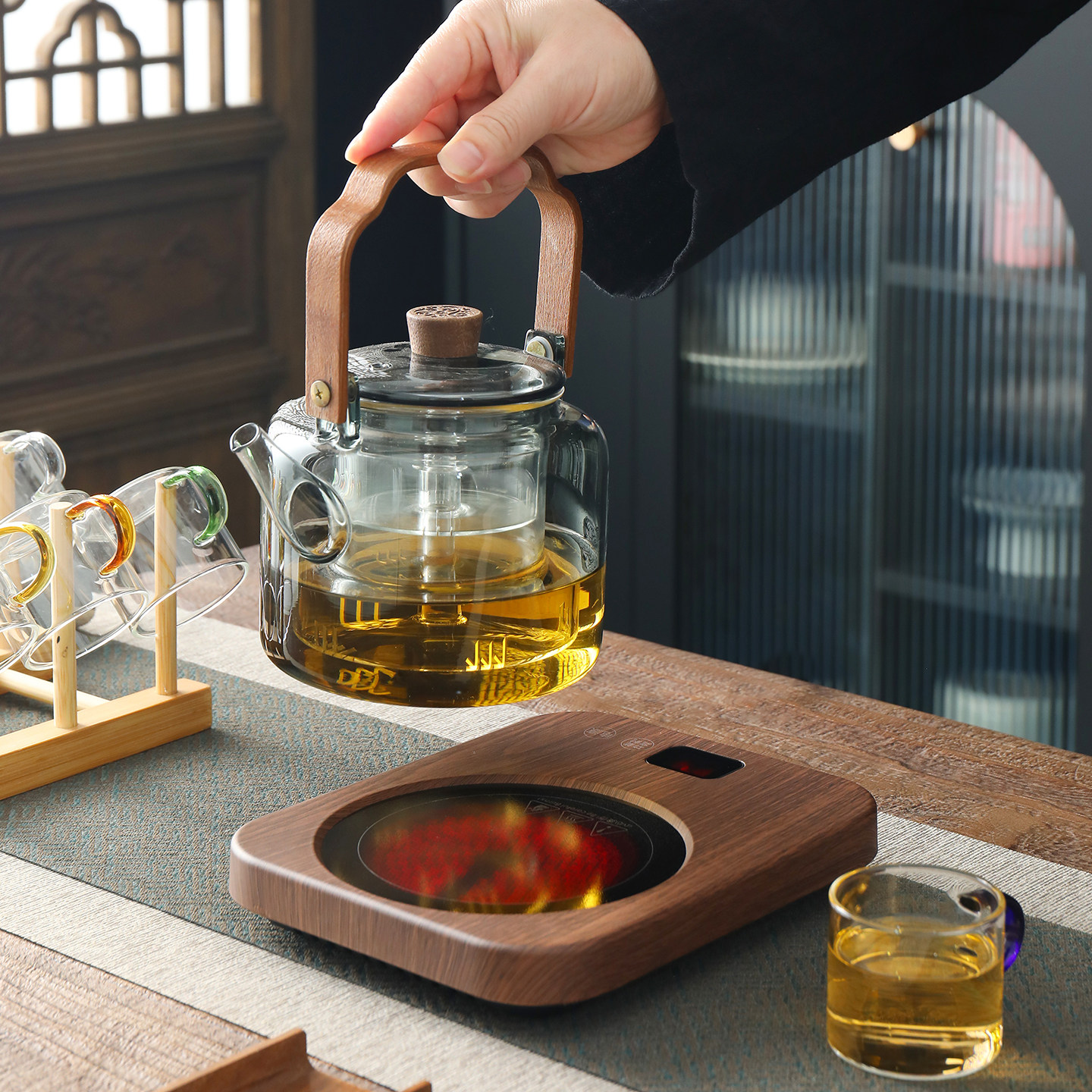 超薄静音煮茶电陶炉茶炉多功能煮茶器玻璃壶套装烧水小型电热炉