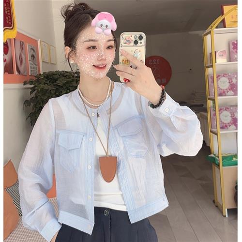 长袖防晒衬衫外套女士夏季新款宽松轻薄短款透气休闲衬衣韩版上衣