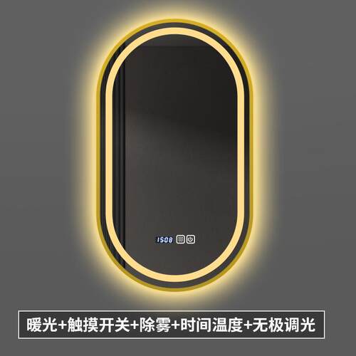 风轻奢浴室智能镜子led灯卫生间梳妆镜触摸屏壁挂铝合金框椭圆形