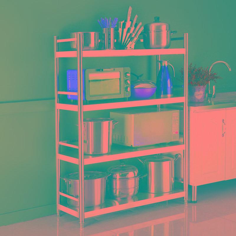 厨房置物架不锈钢家用货架微波炉放锅架子收纳储物菜架落地多层式