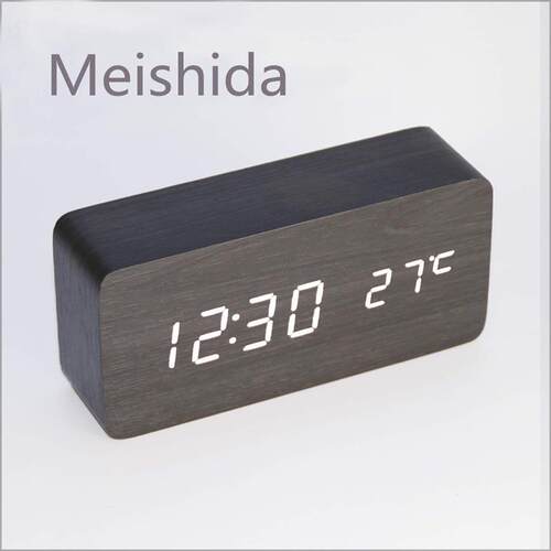 韩版创意简约LED声控木头钟LED木制时钟声控静音木头闹钟
