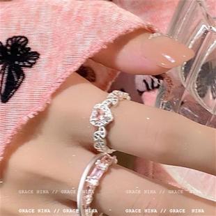 时尚 甜心宝贝浪漫爱心锆石戒指女小众设计甜美情侣对戒个性 指环