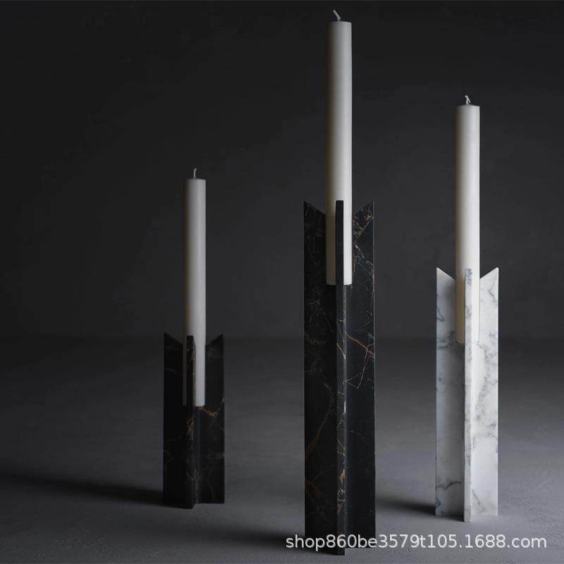 造心家具|现代简约壁炉装饰摆件石材大理石烛台桌面软装设计陈列