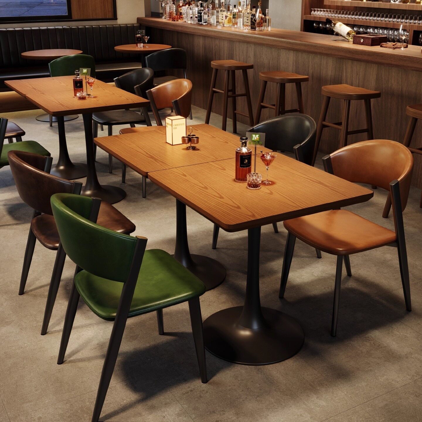 酒馆桌椅组合酒吧清吧烘焙西餐厅实木餐桌复古咖啡店商用餐饮桌椅