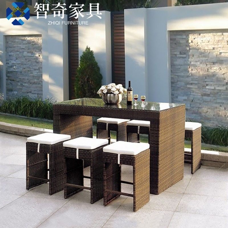 户外酒吧桌椅室外休闲高脚吧台吧椅咖啡厅茶馆露台藤编阳台桌椅