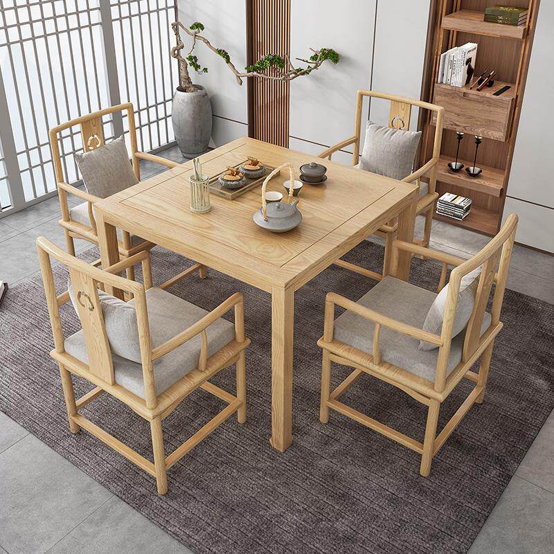 新中式实木八仙桌古韵茶室棋牌室品茶正方形桌椅组合家用原木餐桌