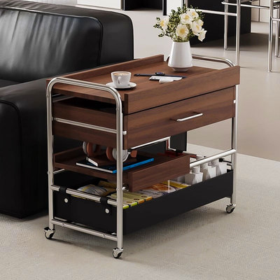 中古风实木茶几可移动边几小推车客厅沙发侧边柜家用多功能置物柜