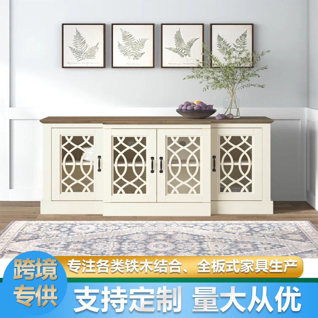 美式复古客厅收纳柜玄关柜花纹造型厨房餐厅橱柜餐边柜定制