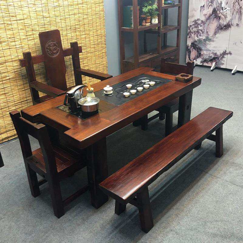 老船木茶桌椅组合1米8实木茶桌泡茶台家用办公室功夫喝茶桌小茶几