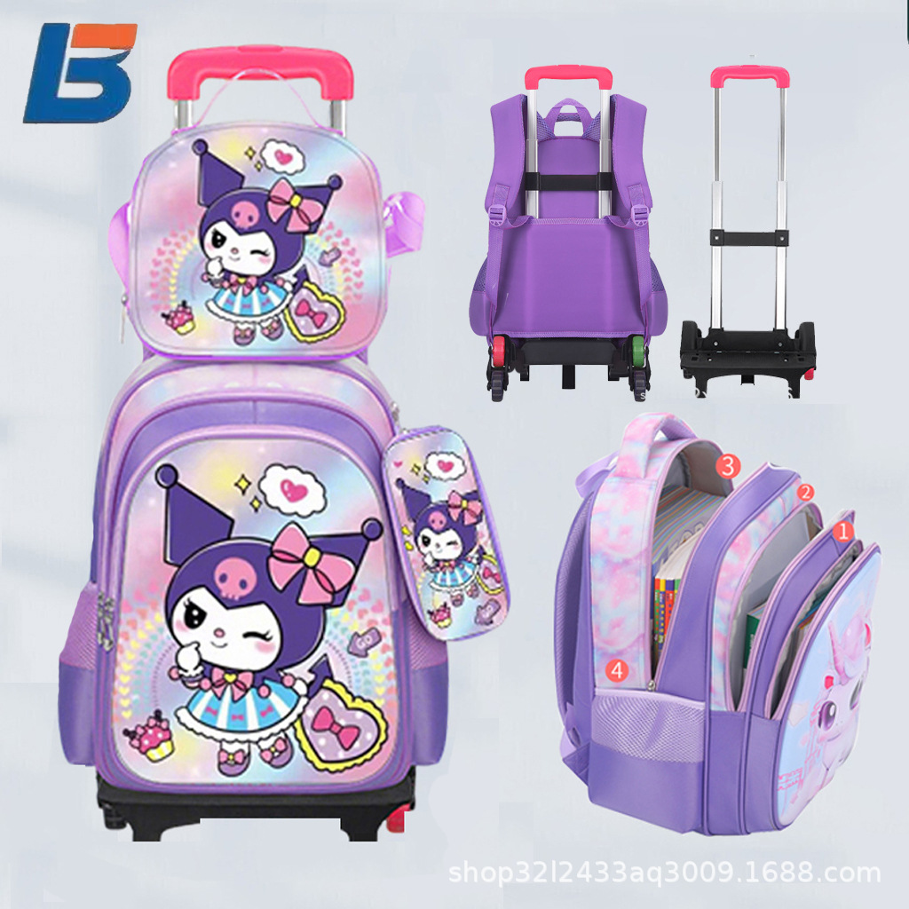 工厂现货新款外单三件套双肩包大容量男生女生小学生儿童拉杆书包