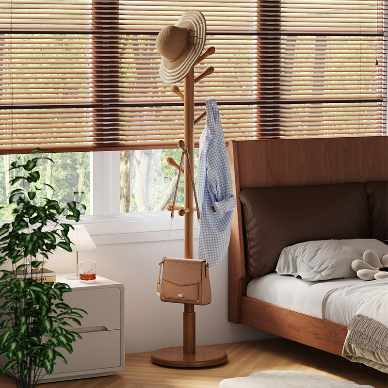 速发榉木衣架落地衣帽架卧室家用挂衣架简易实式立木挂衣杆室内挂