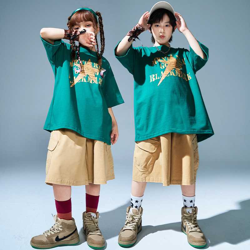 速发幼宽hiphop街舞服嘻表男孩儿松短裤架子鼓哈演服孩休闲潮服