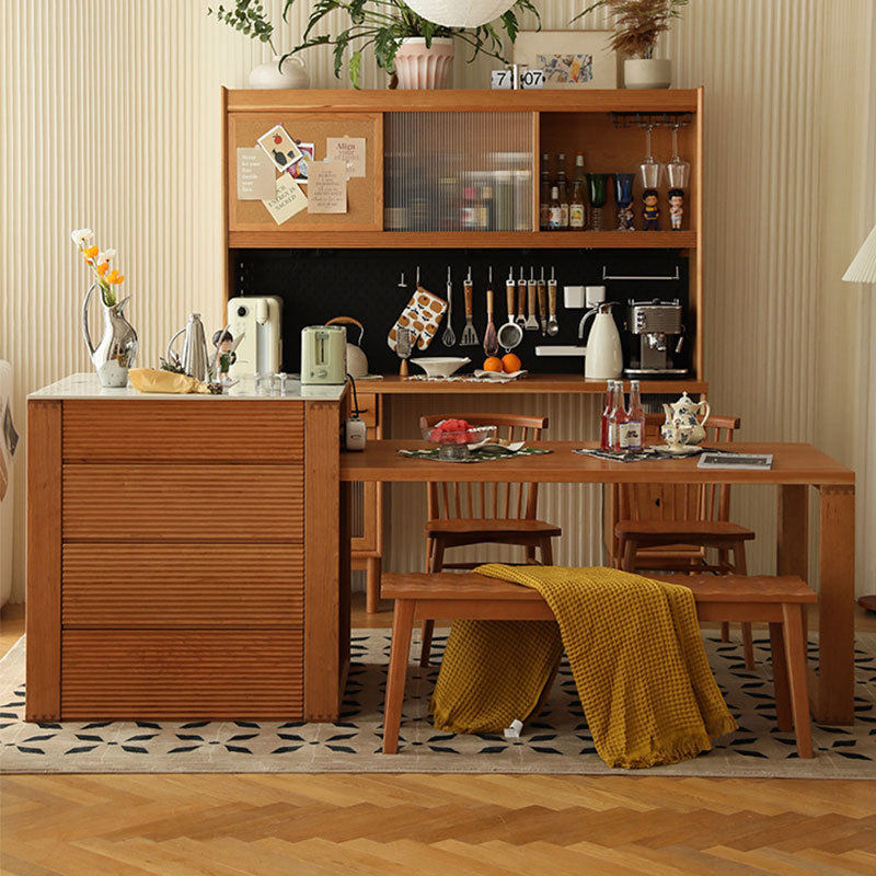 樱桃木全实木餐厅大尺寸餐桌椅一体靠墙开放式厨房茶水柜料理柜台