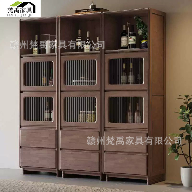 胡桃木实木中古风玻璃门酒柜
