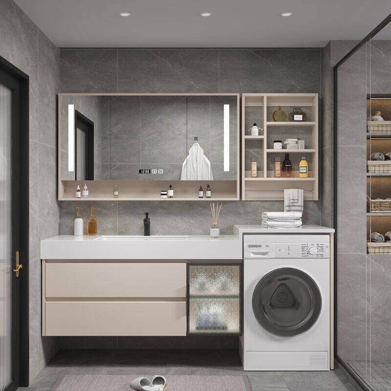 现代岩板洗衣机柜组合阳台轻奢浴室柜一体盆卫生间洗手洗脸洗漱台