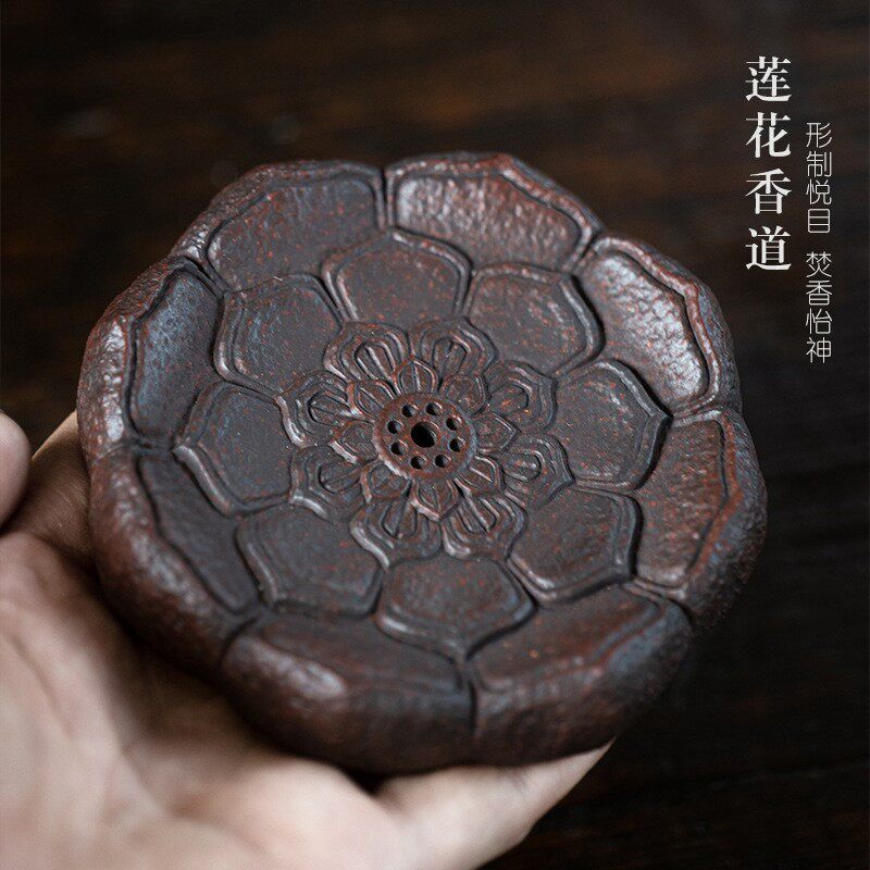 宜兴原矿紫砂茶宠茶道摆件杯垫壶承香道莲花底座香插线香炉可养