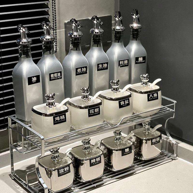 轻奢银色陶瓷调料盒酱油瓶组合套装厨房家用调味罐调料瓶全套