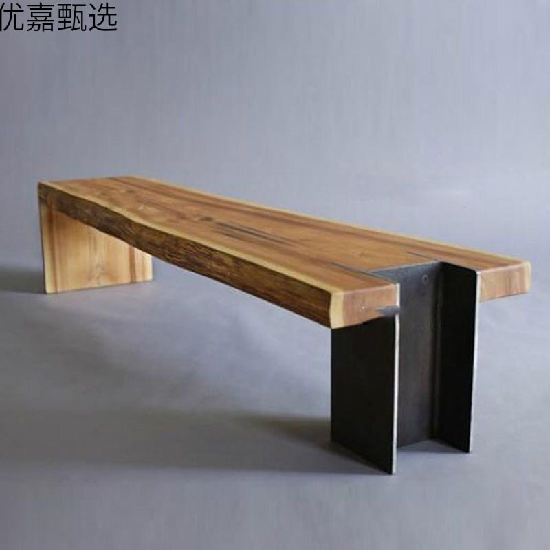 中古工业风铁艺实木长条换鞋凳