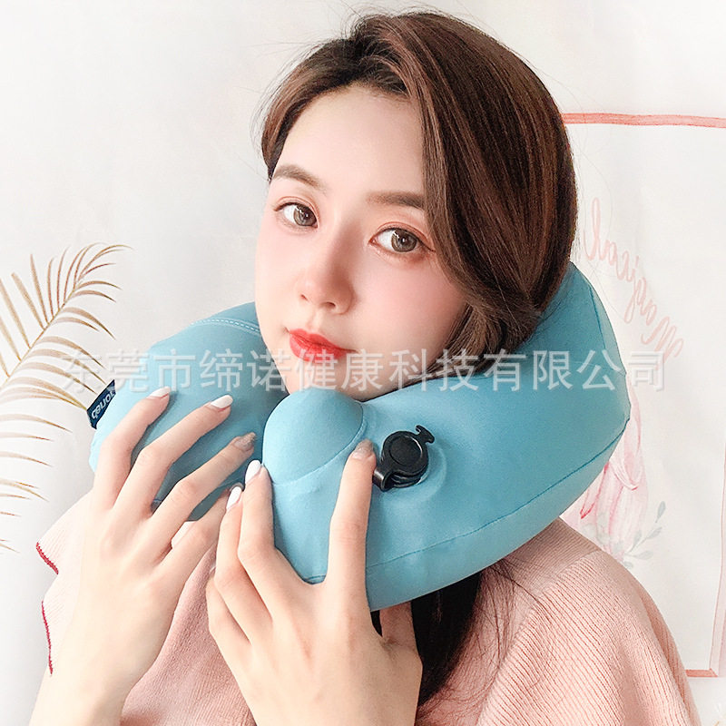 厂家销售按压充气U型枕夏季冰丝旅行枕飞机动车开车午睡腰靠颈枕