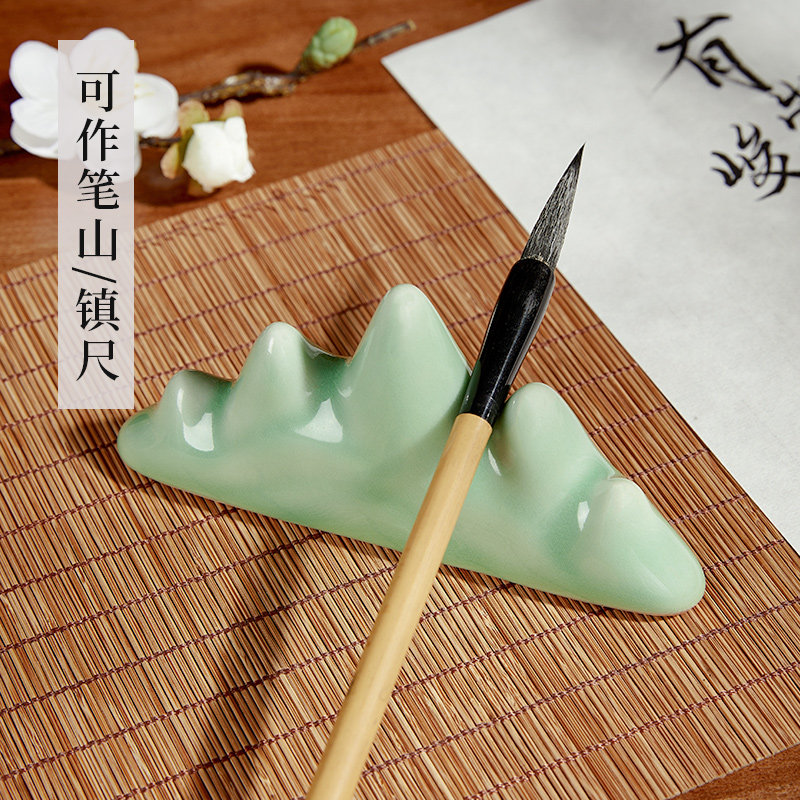 陶瓷笔山架简约创意毛笔托搁笔架摆件可爱五指放毛笔的托山形古风