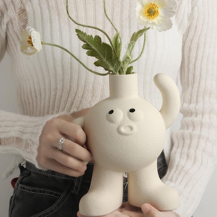 创意奶油风大脚丫花瓶ins家居玄关桌面客厅电视柜摆件小可爱花器