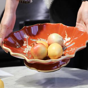 新中式陶瓷水果盘高级感客厅摆件乔迁礼品婚庆装饰道具婚礼喜糖盒