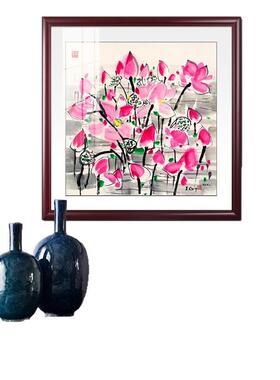 吴冠中水乡挂画新中式客厅装饰画入户玄关画酒店大厅风景壁画斗方