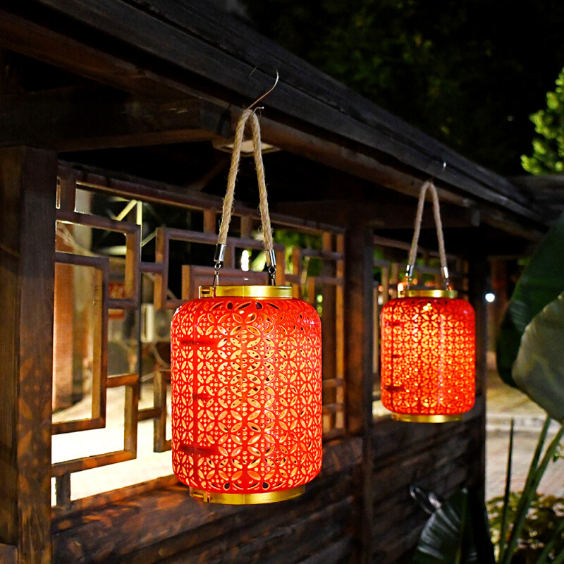 新中式太阳能灯笼别墅庭院装饰灯户外民宿花园布置氛围铜钱灯笼
