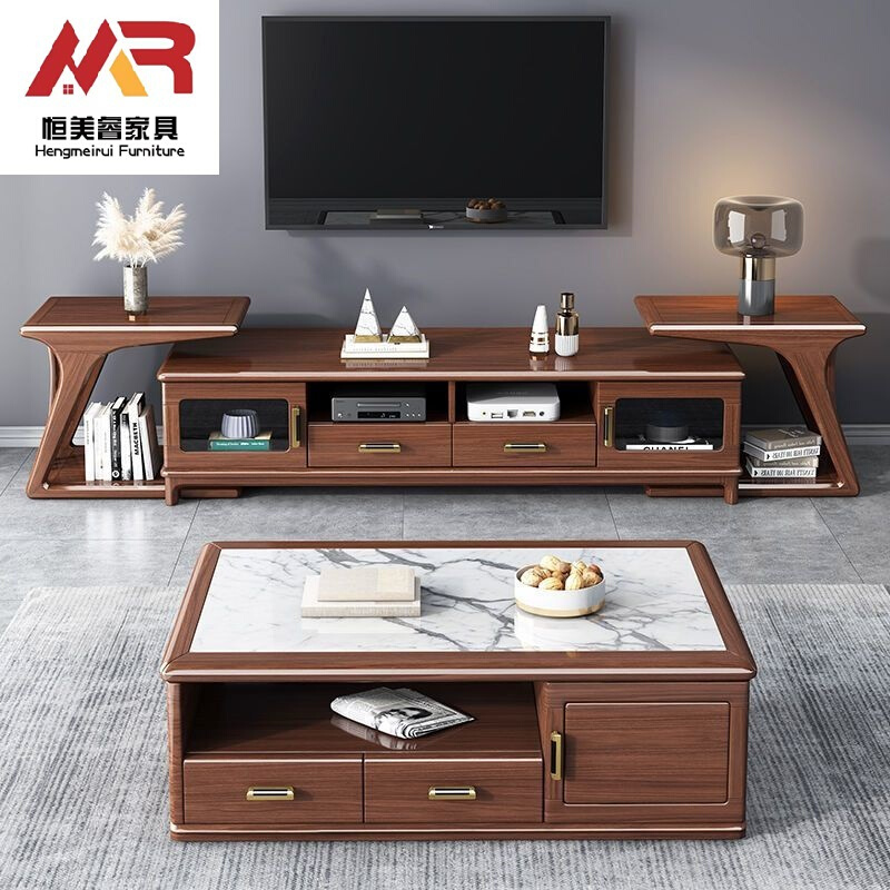 新中式胡桃木全实木电视柜茶几简约客厅储物家用大小户型成套家具