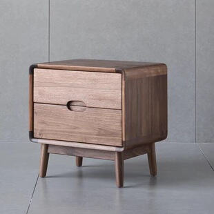 北美黑胡桃木床头柜新中式卧室收纳柜轻奢樱桃木小斗柜床边置物柜