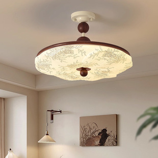 卧室灯法式胡桃色中古风布艺房间吊灯餐厅灯复古宋式美学主卧灯