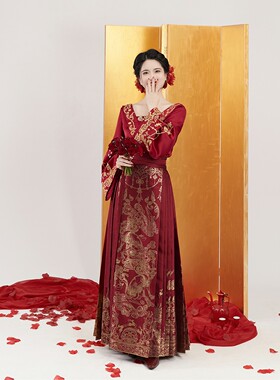 珠联璧合织造司原创明制汉服婚服红色改良马面裙套装敬酒服新娘服