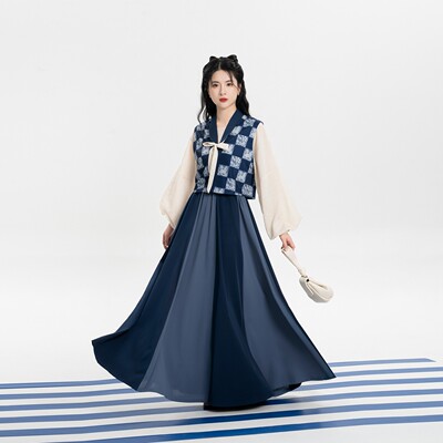 织造司[海盐奶冻]唐制汉服玉兔灵芝纹改良翻领唐褙子圆领衫八破裙