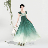 织造司 国风齐胸吊带连衣裙女渐变长裙子 新中式 柳池娇 特别漂亮