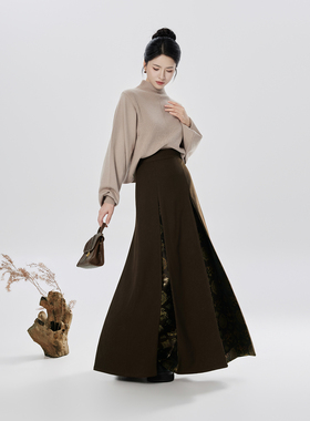 织造司[瑞马来福]毛衣冬季半高领打底衫女改良三裥裙新中式马面裙